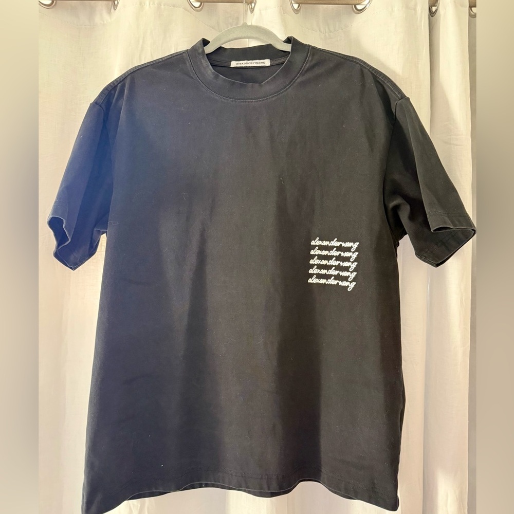 Alexander Wang Black Logo T-Shirt | Stacked Logo Tee | Size M